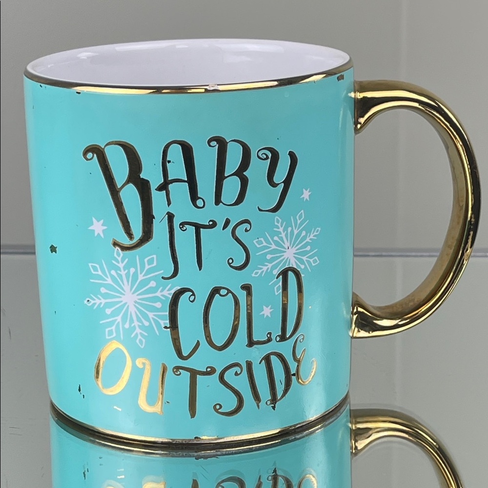TMD Holdings Aqua 'Baby It's Cold Outside' Gold-Handle Ceramic Mugs 20 ounces